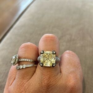 Judith Ripka JR TWO 18K & Sterling Canary Fontaine Ring Size 7 Large Stone